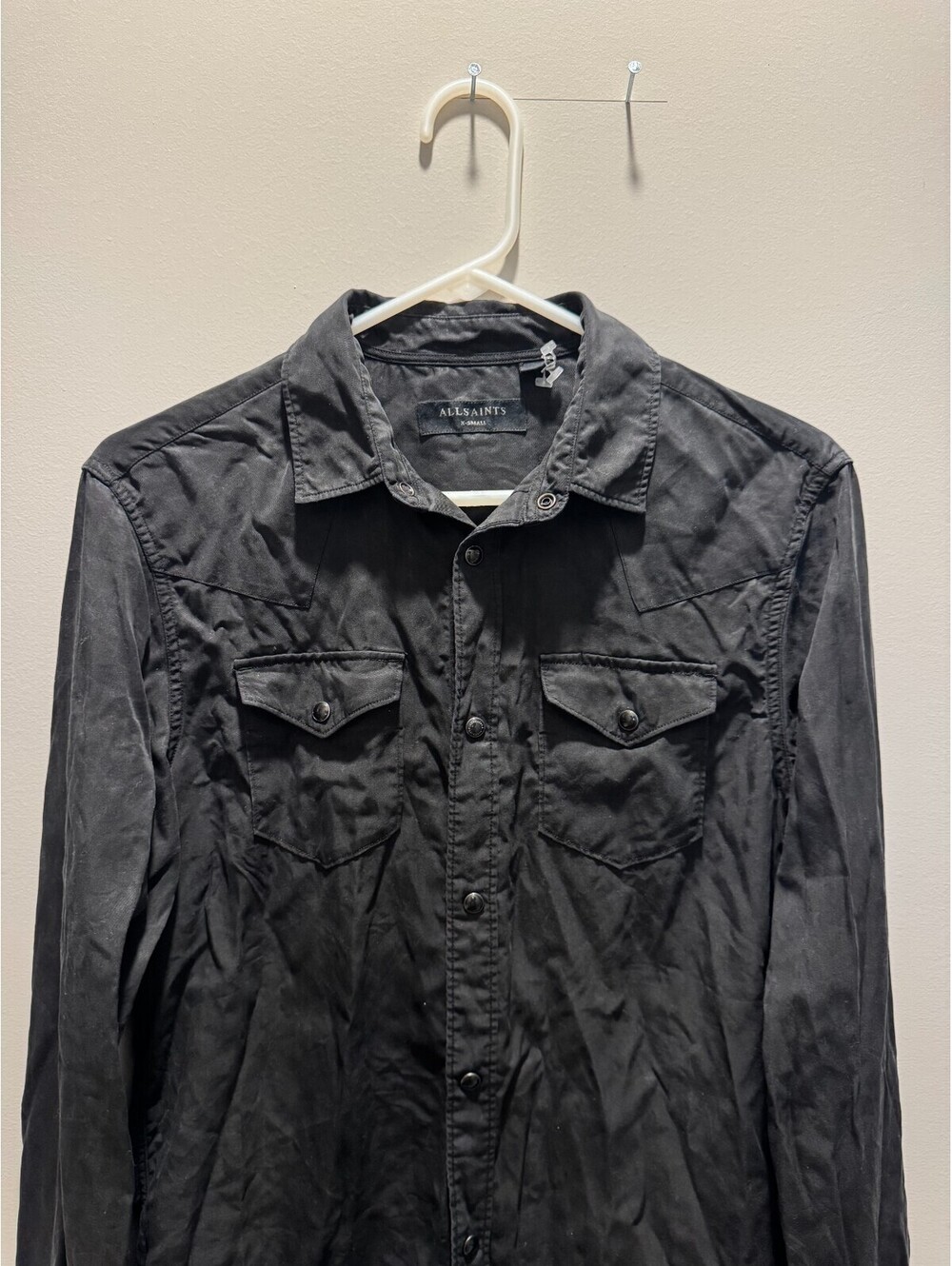 AllSaints Long Sleeve Pearl Snap Black Western Shirt Menโs XS